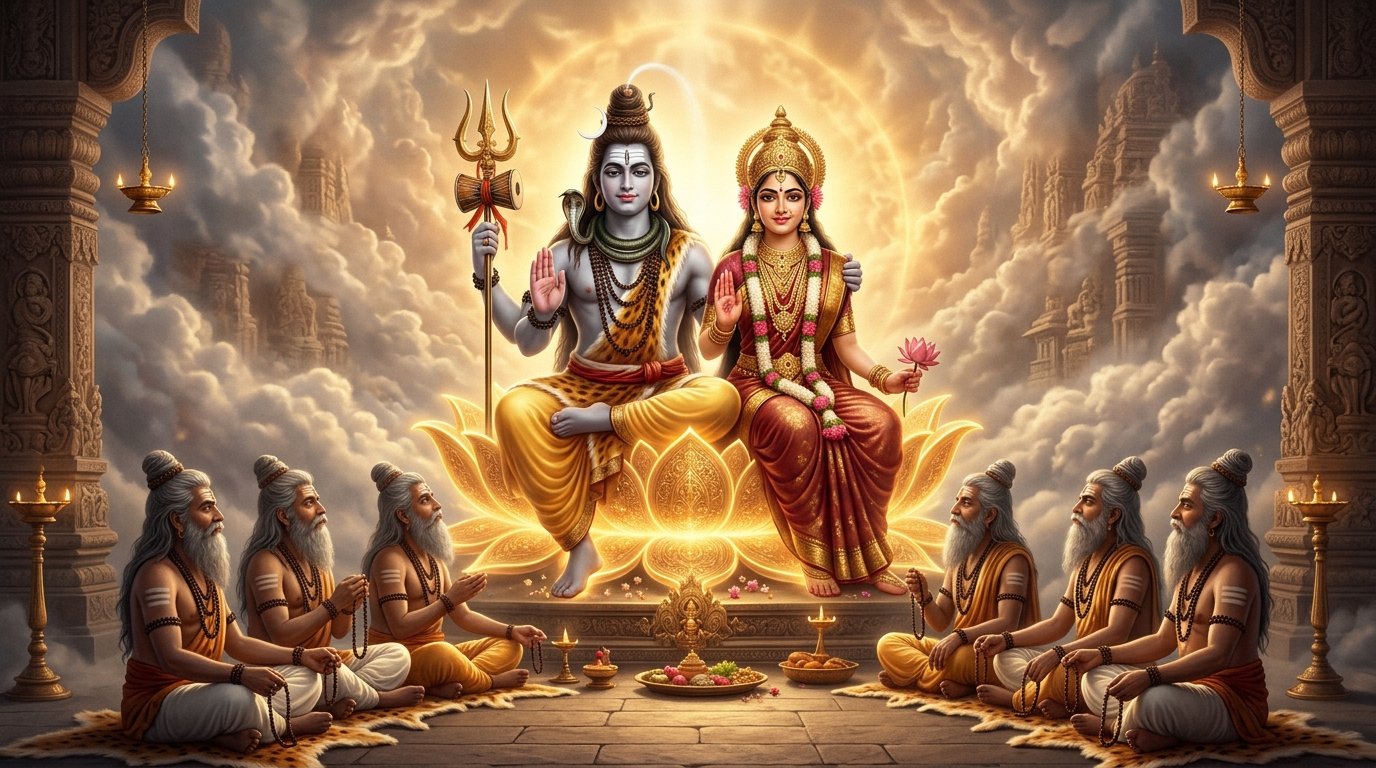 Celestial Dialogue Divine Dialogue of Lord Shiva, Goddess Parvati and Saptharishis